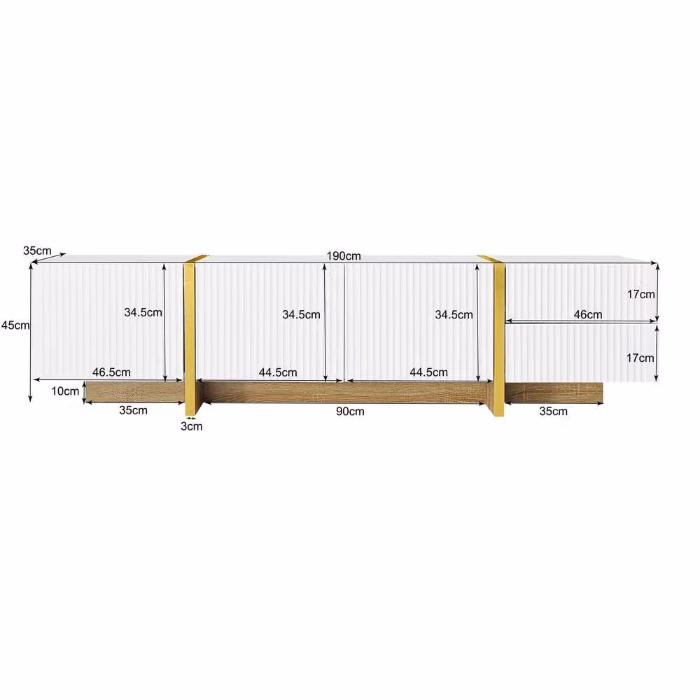 Matteo Modern White and Gold Wood Grain TV Cabinet with 3 Doors and 2 Drawers – 4