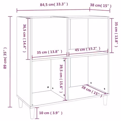 vidaXL Modern Black Record Cabinet and Sideboard with Media Compartments and Slots, W/D/H: 89.0 x 38.0 x 84.5 cm – 3