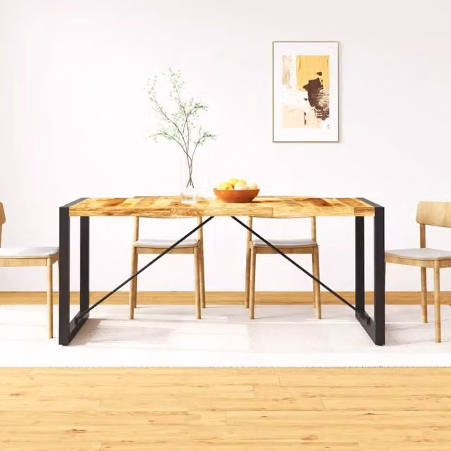 Berkfield Home Rectangular Dining Table in Brown Solid Rough Mango Wood