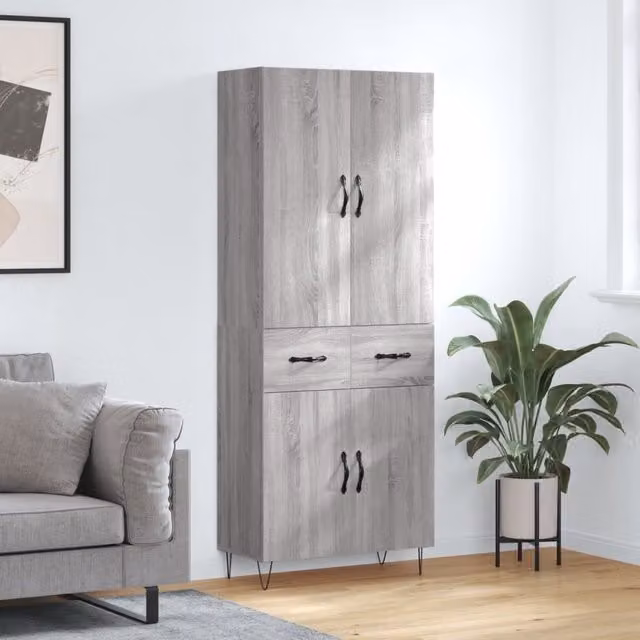 Berkfield Home Grey Sonoma Highboard W/D/H: 69.5 x 34 x 180 cm
