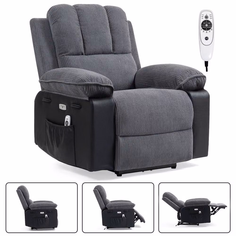 KEEPREAPER Comfortable Power Recliner Chair with 8-Point Massage and Heating in Grey – 3