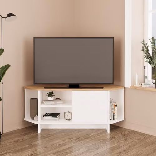 BIMOSSA Teo Modern Corner TV Stand in White or Black – 2