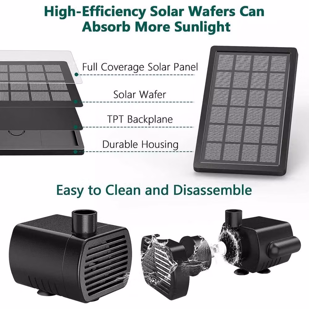 EONLION Solar Panel Powered Water Feature Pump in Black, Diameter: 100 cm – 4