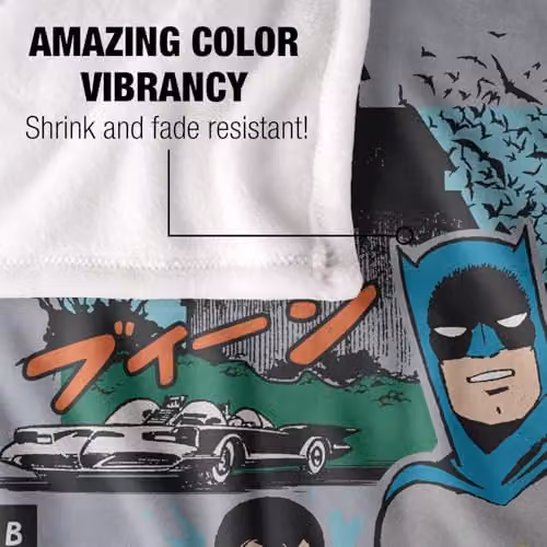 Warner Bros. Batman and Robin Kanji Dynamic Duo Super Soft Fleece Throw Blanket, Multicolour, W: 152 cm, D: 127 cm – 3