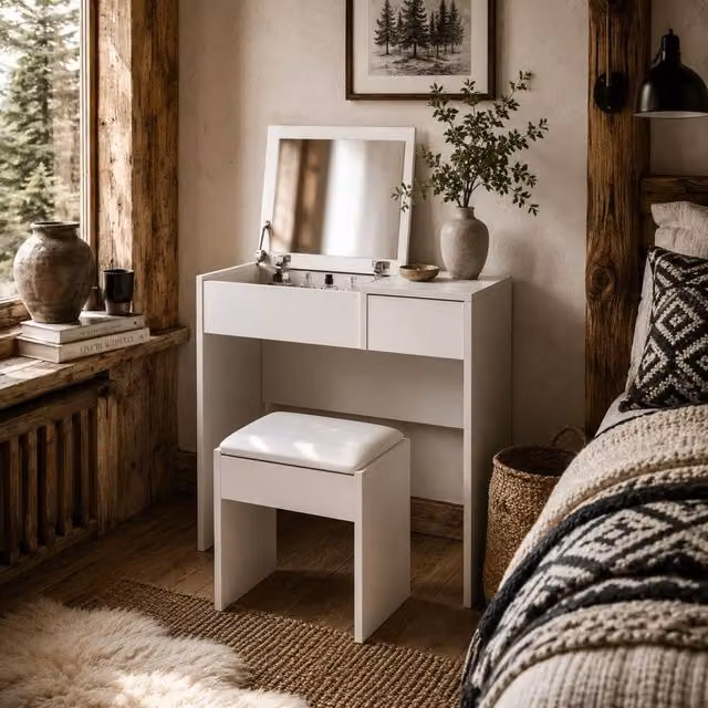 Wyld Haus Firazzi White Vanity Desk with Flip Mirror, W/D/H: 80 x 40 x 79 cm – 1