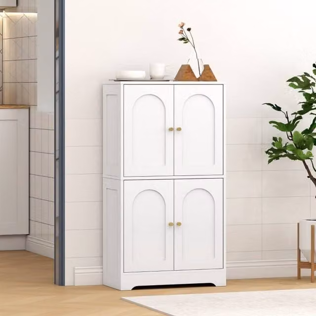STILVORA Modern White and Gold Kitchen Storage Cabinet with Hinged Doors and Internal Shelves – 1