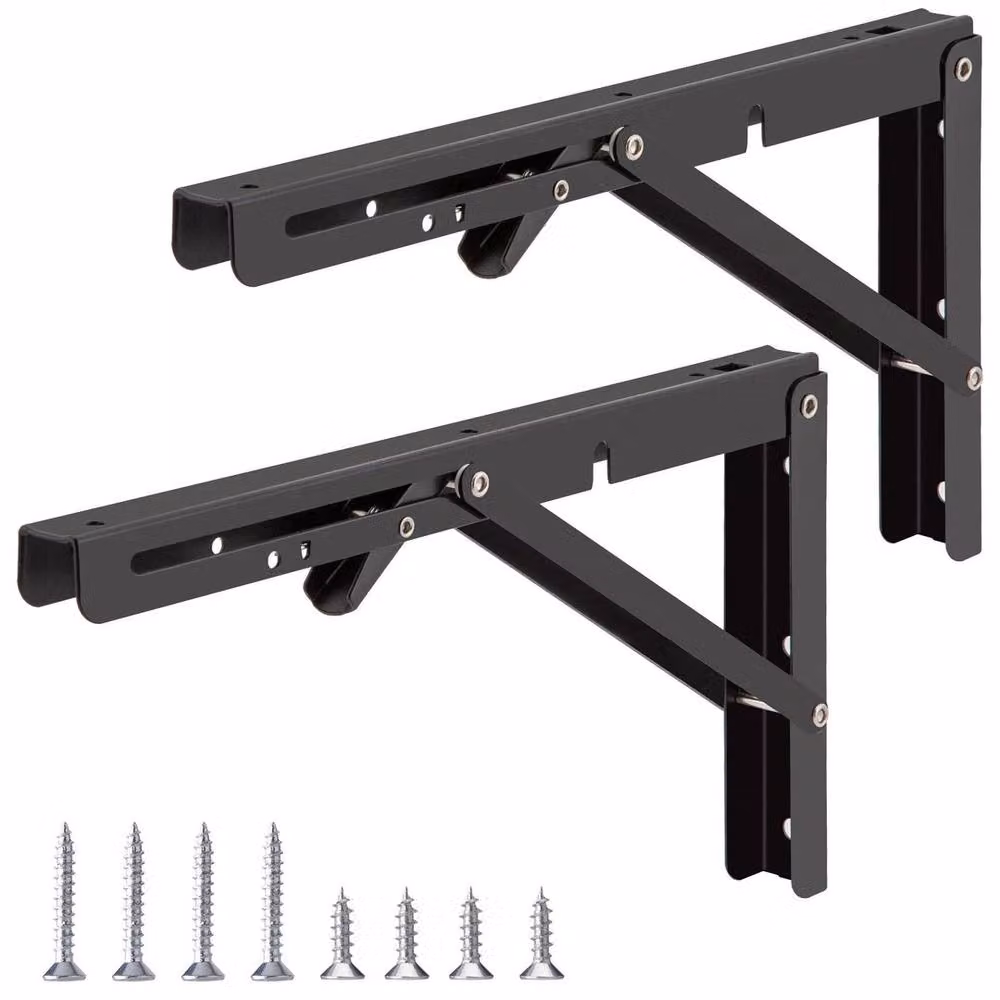 SPETLEK 2-Pack Black Folding Shelf Brackets, Triangle Bench Design – 3