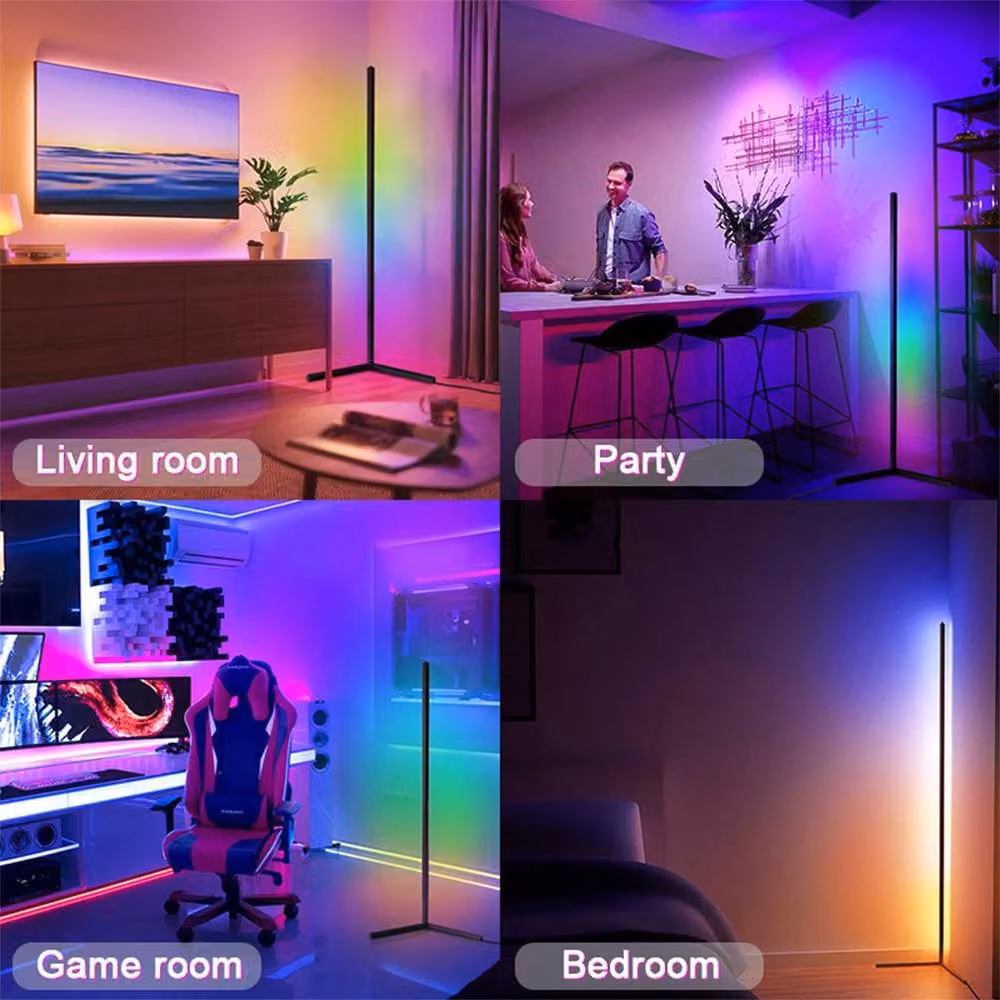 FLAVORA RGB Slim Corner Floor Lamp in Black with Remote Control and Bluetooth – 2