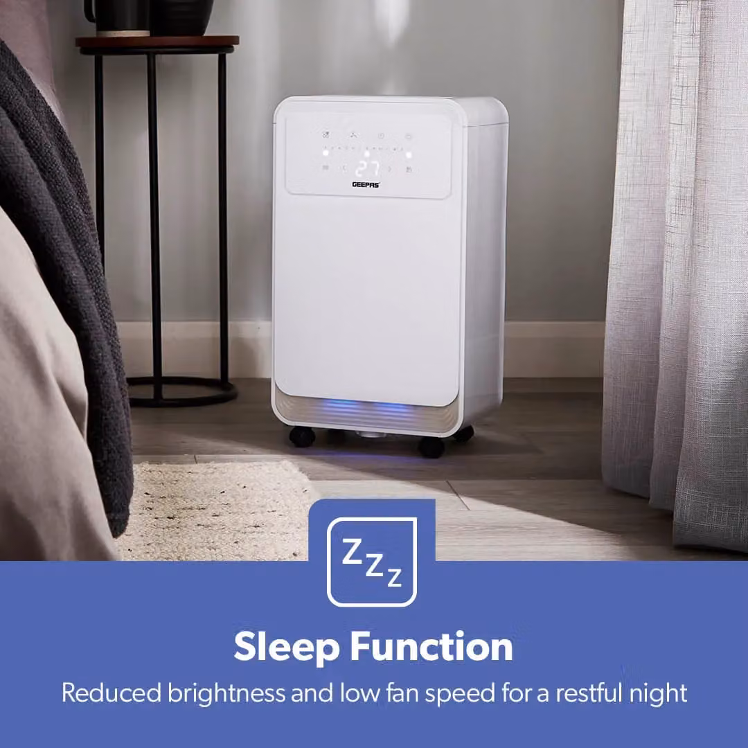 Geepas 12L Dehumidifier in White with 2L Tank, Digital Display, 24H Timer and Continuous Drainage – 4