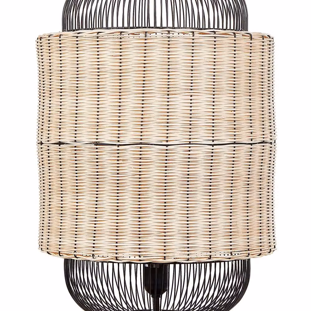 Wyld and Coco Natural Rattan Table Lamp with Black Metal Cage Shade – 2