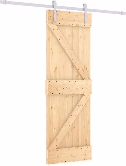 Berkfield Home Modern Sliding Door with Hardware Set in Beige Solid Wood, W: 70 cm, H: 210 cm