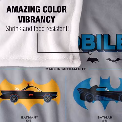 LOGOVISION Batman 85th Anniversary Batmobiles Through The Years Kids Silky Touch Super Soft Fleece Throw Blanket, Multicolour, W: 91.44 cm, L: 147 cm – 3