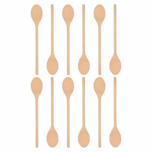 Argon Tableware Brown Wooden Cooking Spoons, Pack of 12, Heat Resistant and Non-Scratch