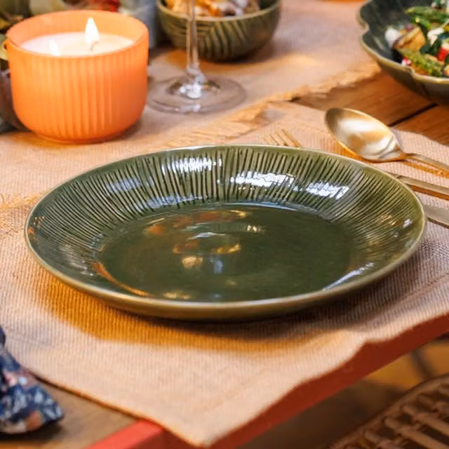 Mikasa Jardin Floral Stoneware Dinner Plates, Set of 4, Green, Diameter: 27 cm