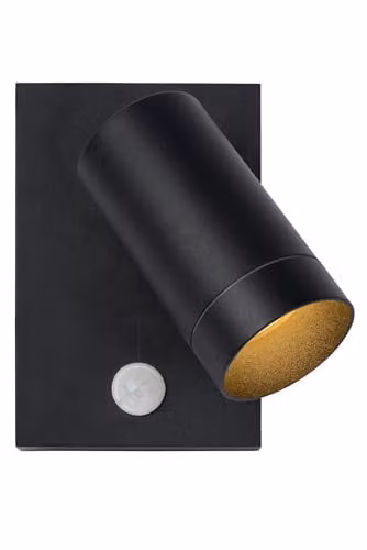 Lucide Taylor Black Aluminium Outdoor Wall Spotlight with Motion Sensor and Dimmer, IP54, GU10