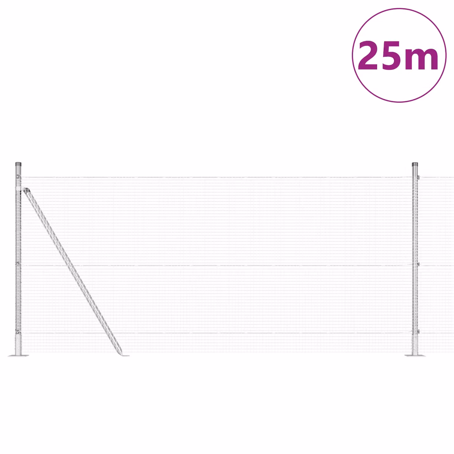 Berkfield Home Galvanised Steel Welded Wire Fence with 13 Flanged Posts in Silver, 0.8 x 25 m – 2