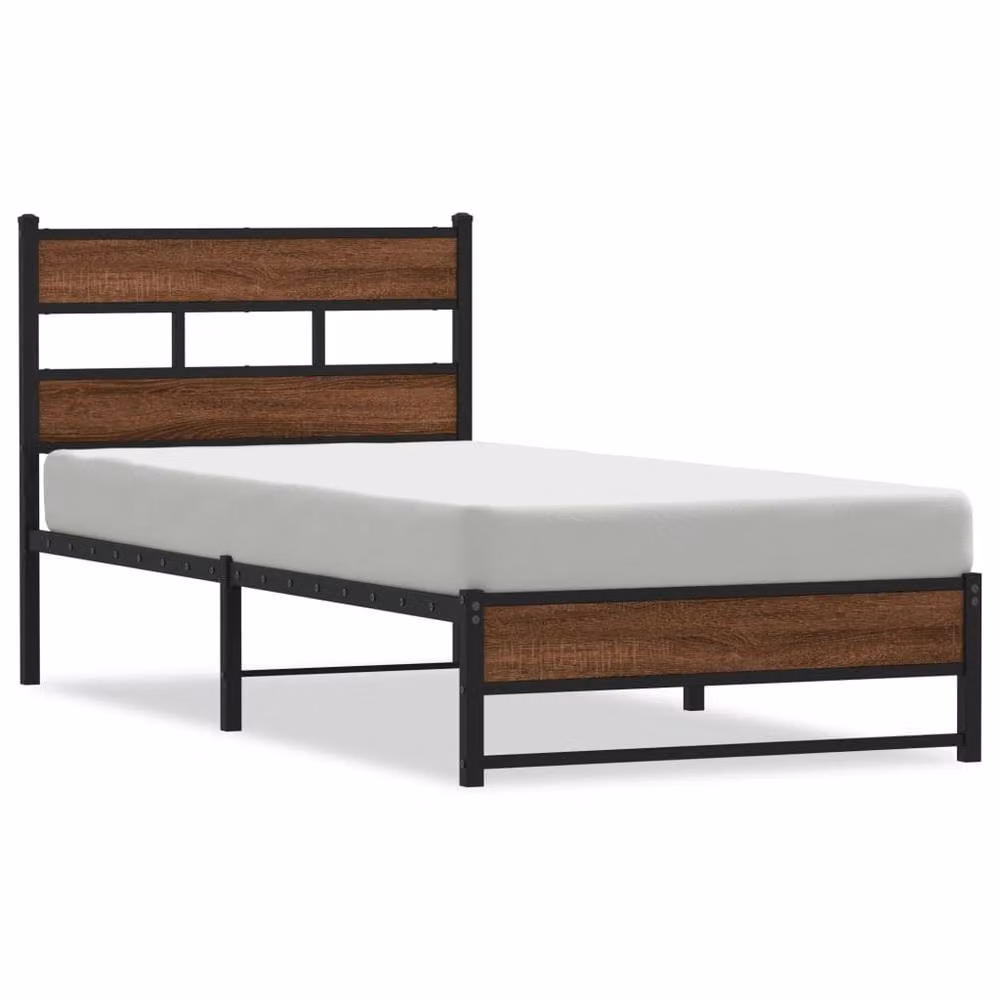 Berkfield Home Metal Bed Frame in Brown Oak, W/D/H: 100 x 200 cm – 3