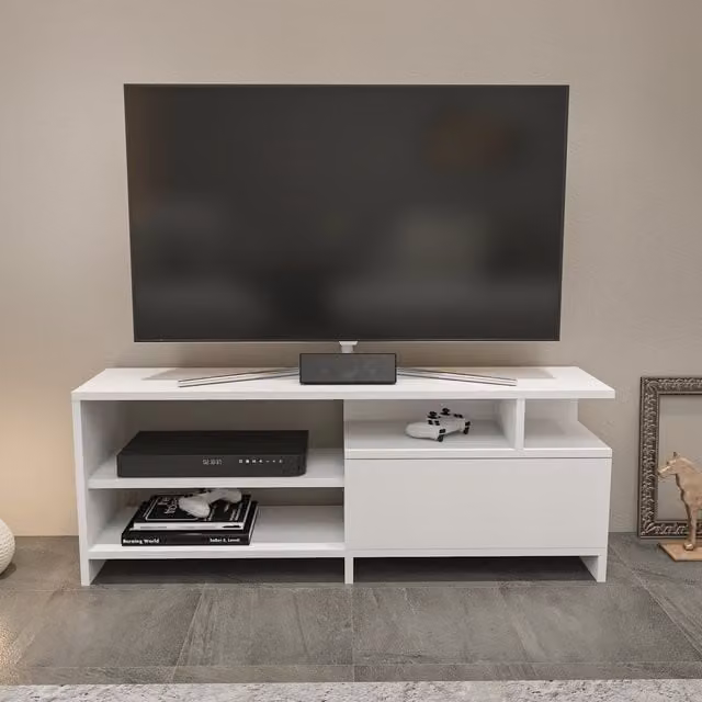 Pulaski Modern Geometric TV Unit in White, W: 120 cm