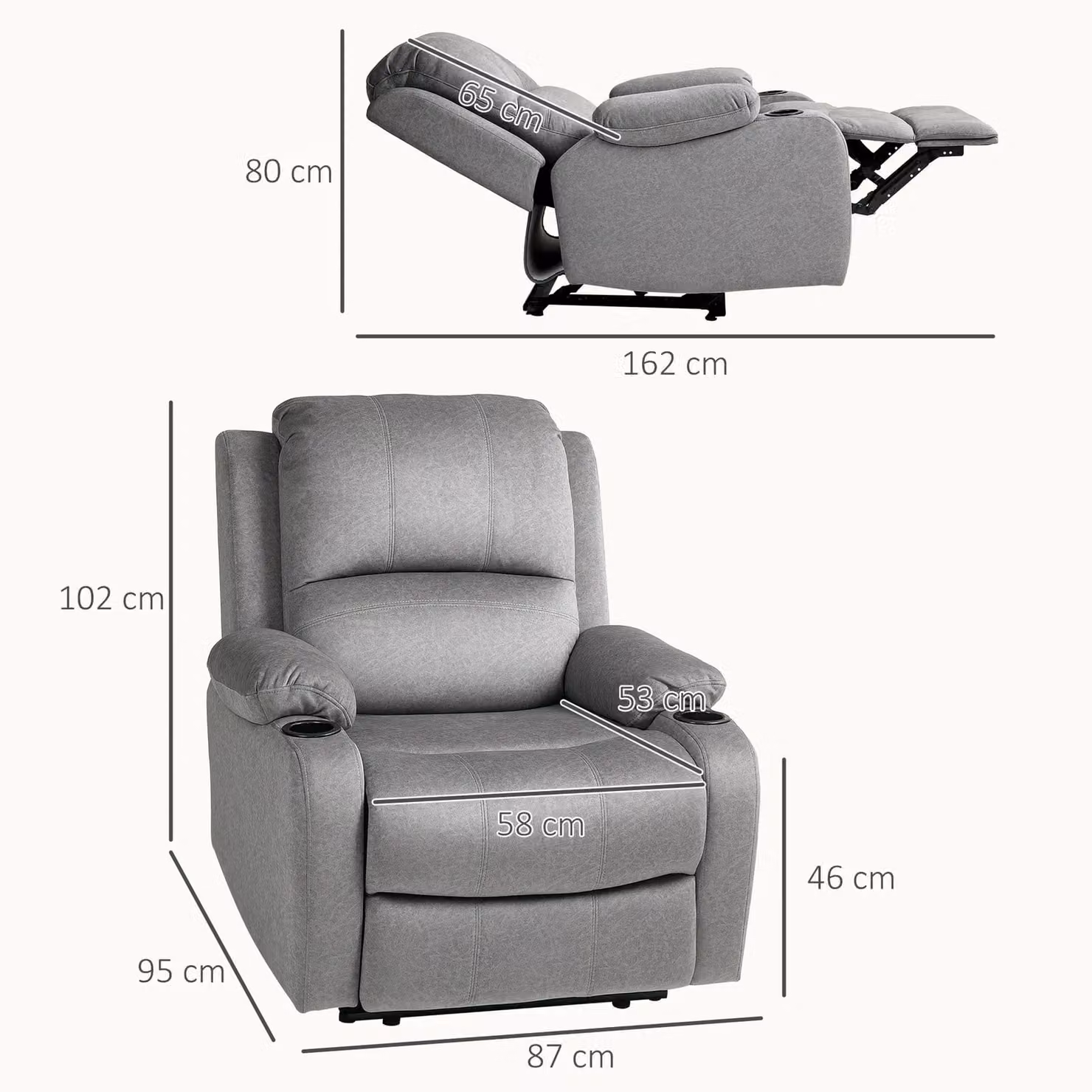 HOMCOM Grey Microfibre Recliner Armchair for your Living Room – 3