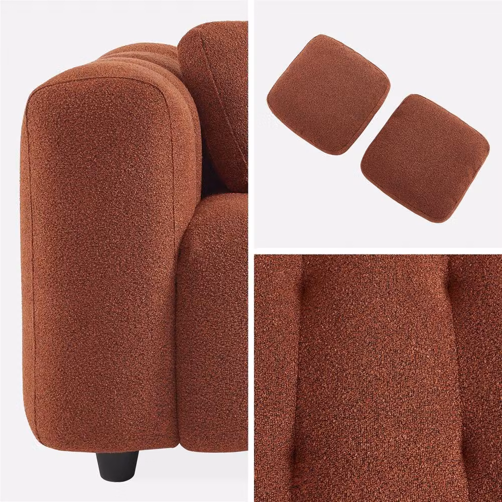 Sweekeet 3-Seater Modern Sofa Upholstered in Terracotta Textured Boucle Fabric – 3