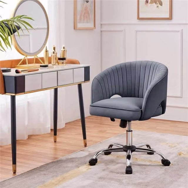 EONLION Dark Grey Velvet Modern Home Office Task Chair with 360 Degree Swivel and Castors – 1