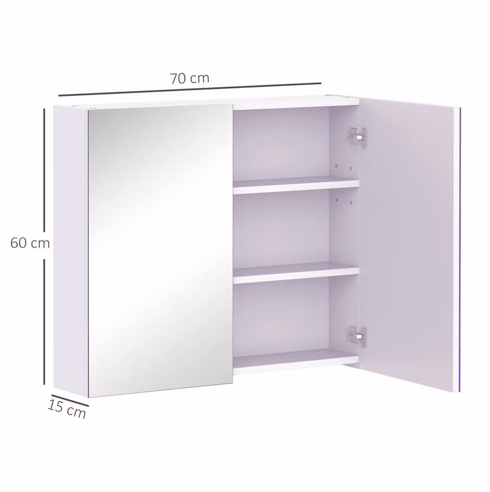 STILVORA White Wall Mounted Bathroom Mirror Cabinet with Soft Close Hinged Doors and Internal Shelves – 3