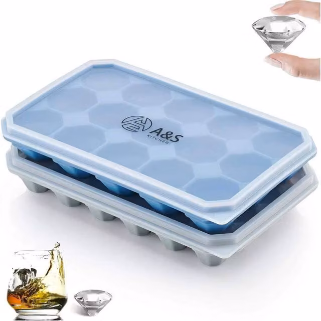 PAWNORA Silicone 24-Grid Ice Cube Tray Mould with Loose Lid in Blue and Grey – 1