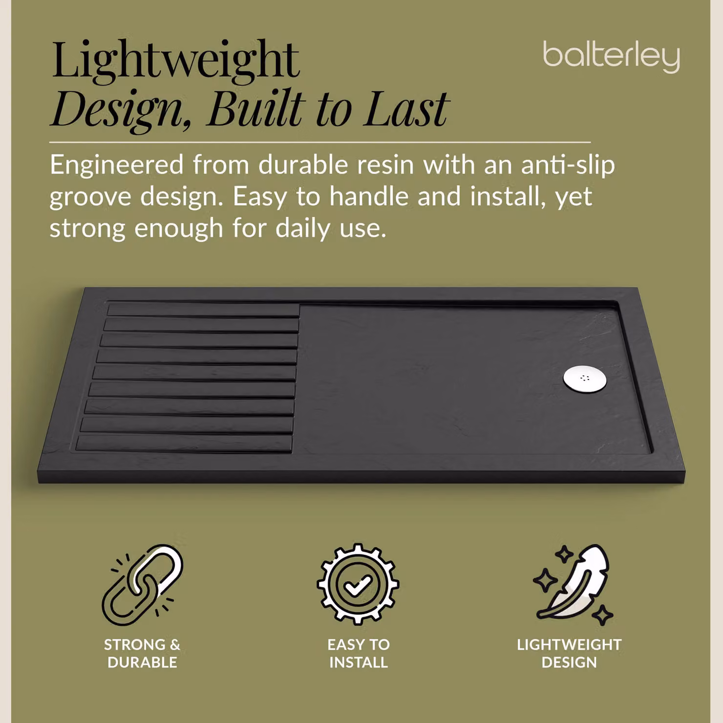 Balterley Premium Rectangular Walk In Shower Tray, Slate Grey, W: 1400 mm, D: 800 mm – 3