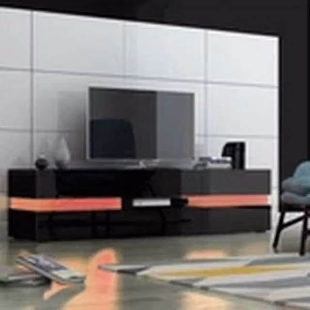 EONLION Modern Large LED TV Unit Stand in Black with Integrated Lighting, W: 150 cm, D: 39 cm, H: 39 cm