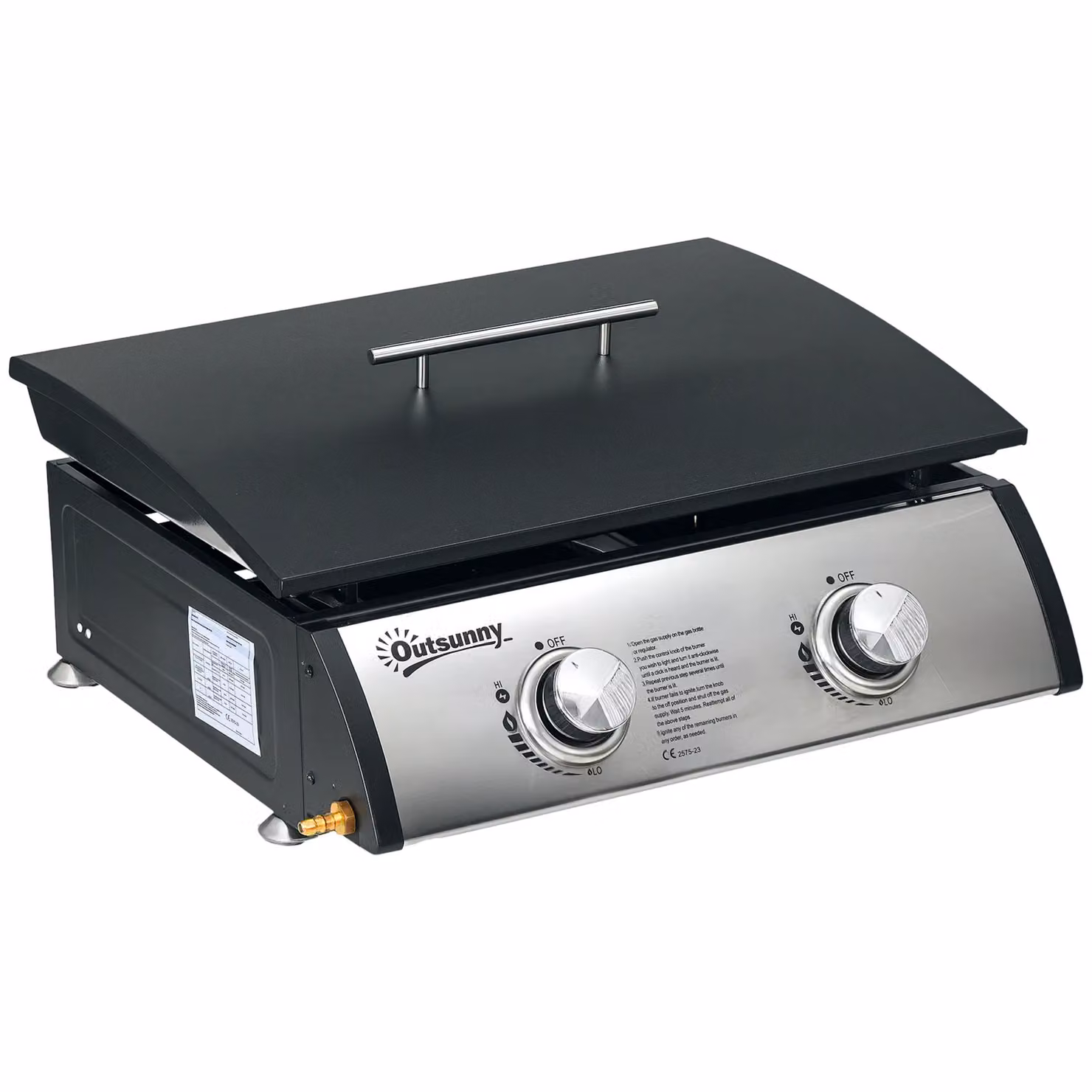 OUTSUNNY Silver Tabletop Gas Plancha Grill with Stainless Steel Burner and Griddle, W: 48.5 cm, D: 48.5 cm, H: 23.0 cm – 2
