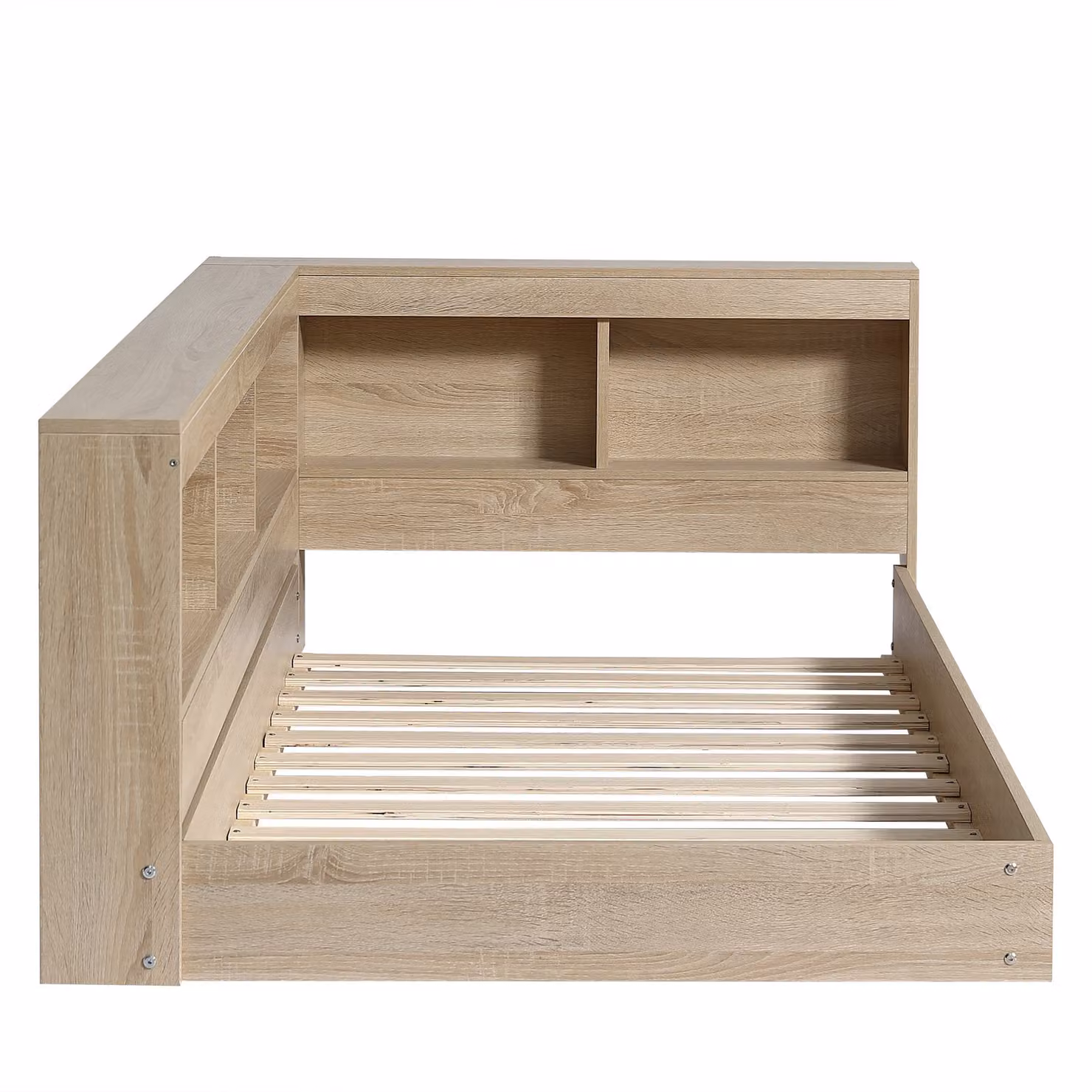 Aosom.UK 3FT Single Wooden Bed Frame with Storage Space in White Oak, W/D/H: 108 x 208 x 60 cm – 2