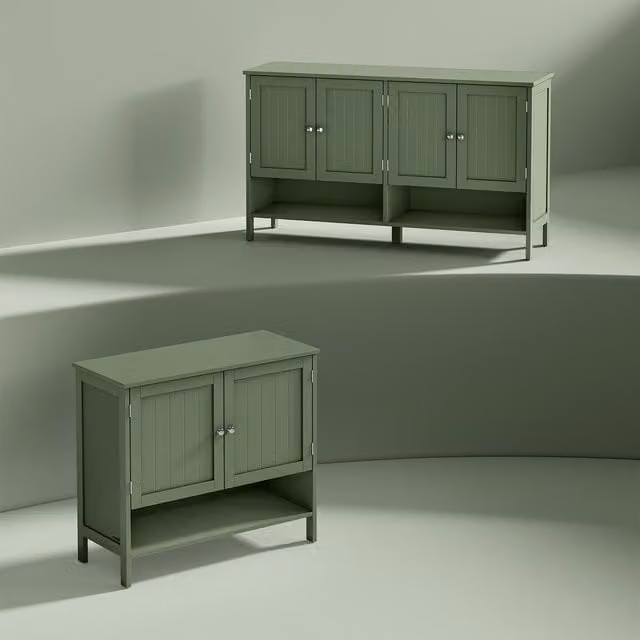 VASAGLE Freestanding 3-Tier Shoe Storage Cabinet with Hinged Doors and Open Shelf, Green
