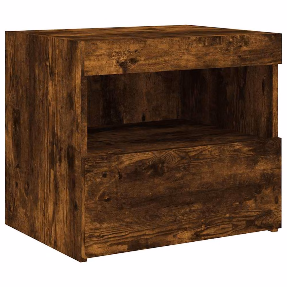 Berkfield Home Beautiful Bedside Cabinets with Integrated LED Lights, Set of 2, Smoked Oak, Brown, W: 50 cm, D: 40 cm, H: 45 cm – 6