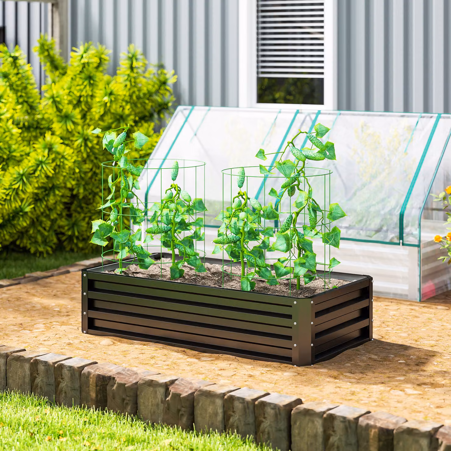 Outsunny Galvanised Steel Raised Garden Bed for Herbs and Vegetables, Grey, W/D/H: 60 x 60 x 30.5 cm – 2