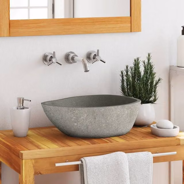 Berkfield Home River Stone Oval Basin in Black, W: 37-46 cm, D: 29-36 cm – 1