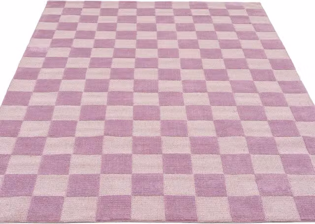 The Rug House Purple and Beige Retro Checkerboard Hand Tufted Wool Living Area Rug, Width: 170 cm