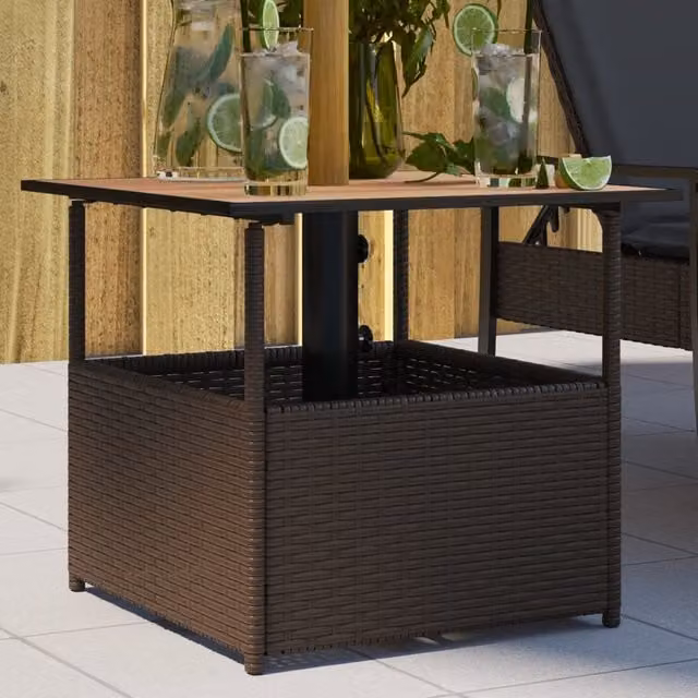 Berkfield Home Brown Acacia Wood Garden Table with Parasol Hole W/D/H: 55 x 55 x 46.5 cm