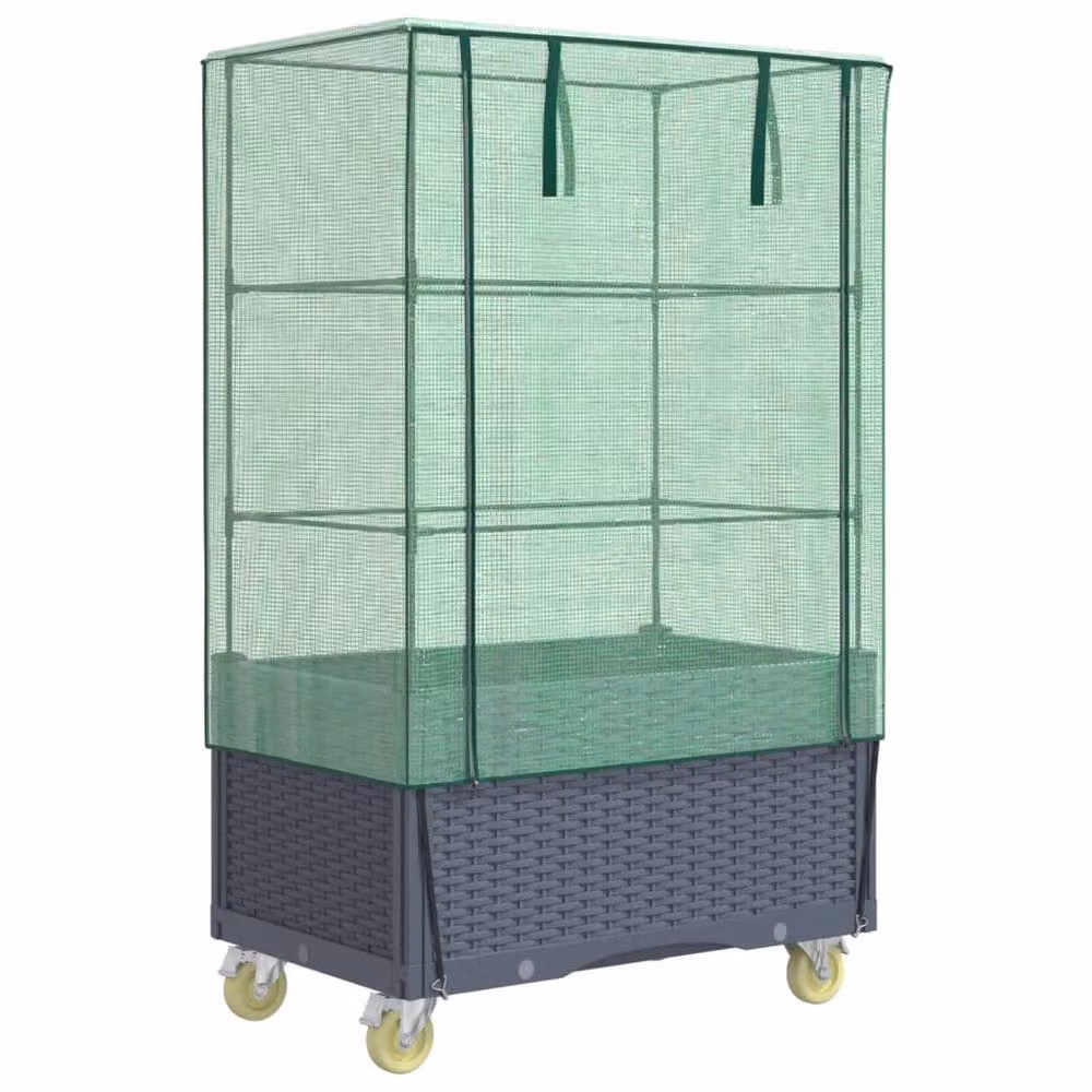 Berkfield Home Raised Bed with Cover and Wheels in Black Rattan Look, W/D/H: 80 x 50 x 182 cm – 2