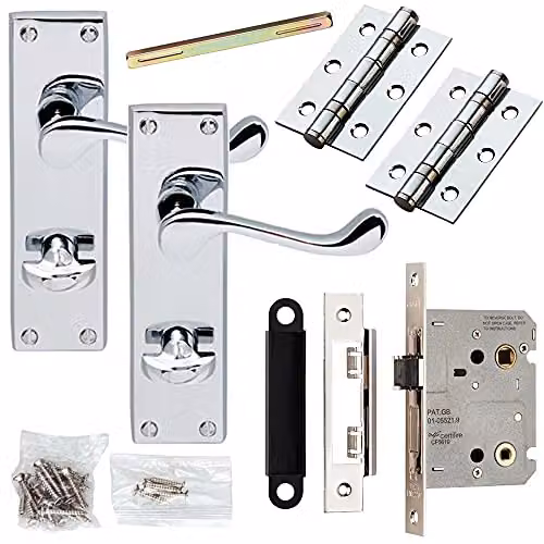 Loops Chrome Victorian Scroll Door Handle and Bathroom Lock Pack