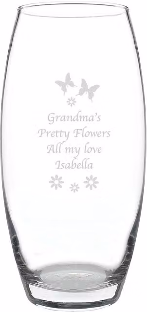 Personalised Memento Company Personalised Butterflies and Flowers Glass Bullet Vase in Clear
