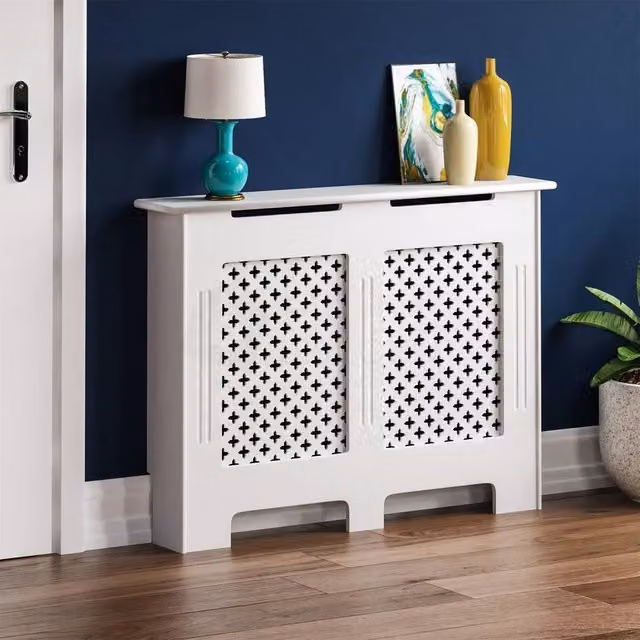 FORGEVIO Modern Geometric Radiator Cover Cabinet in White Matt MDF Wood – 1