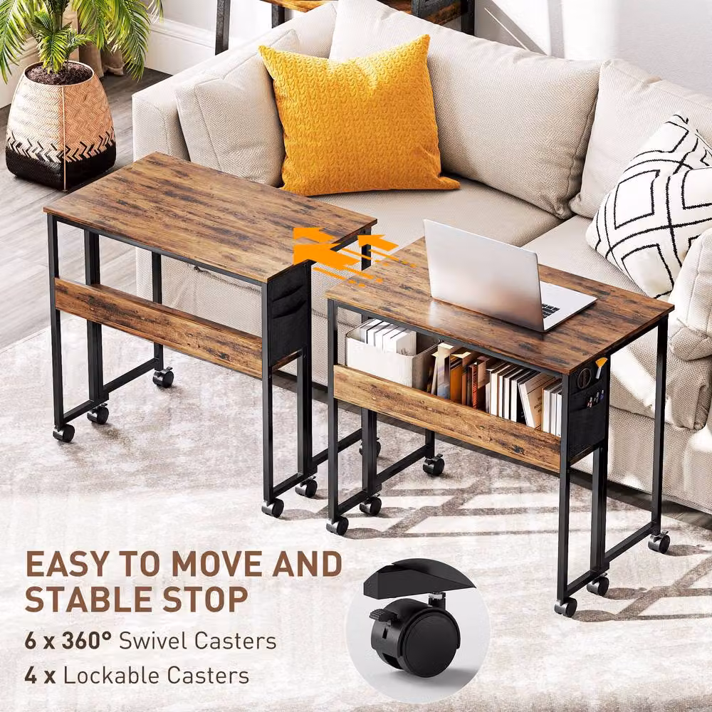 STILVORA Drop Leaf Writing Desk with Castors in Rustic Brown – 5