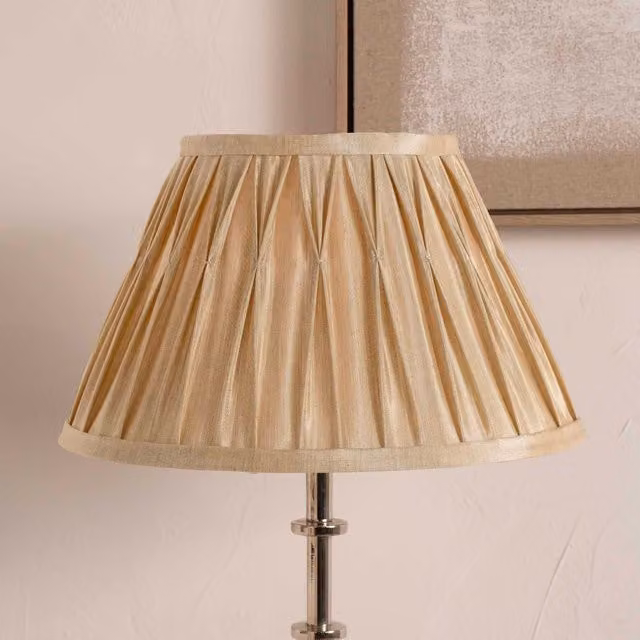 Ruma Champagne Poly Silk Pinch Pleat Cone Lampshade for Table and Floor Lamps in Gold, Diameter: 30.48 cm
