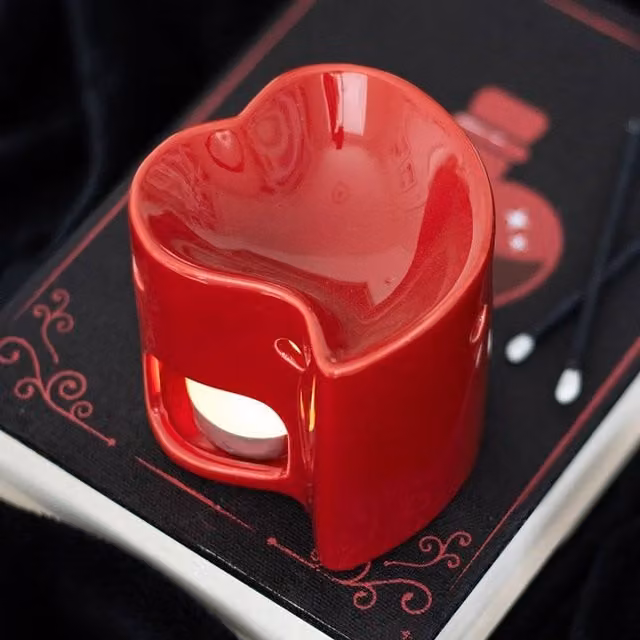 Uniqueful Red Ceramic Heart Oil Burner and Wax Warmer for Tealights