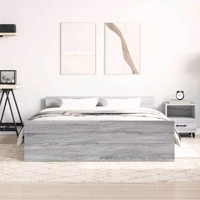 Berkfield Home Durable King Size Bed Frame with Headboard, Footboard and Drawers in Grey Sonoma, W/D/H: 153 x 200 x 50 cm