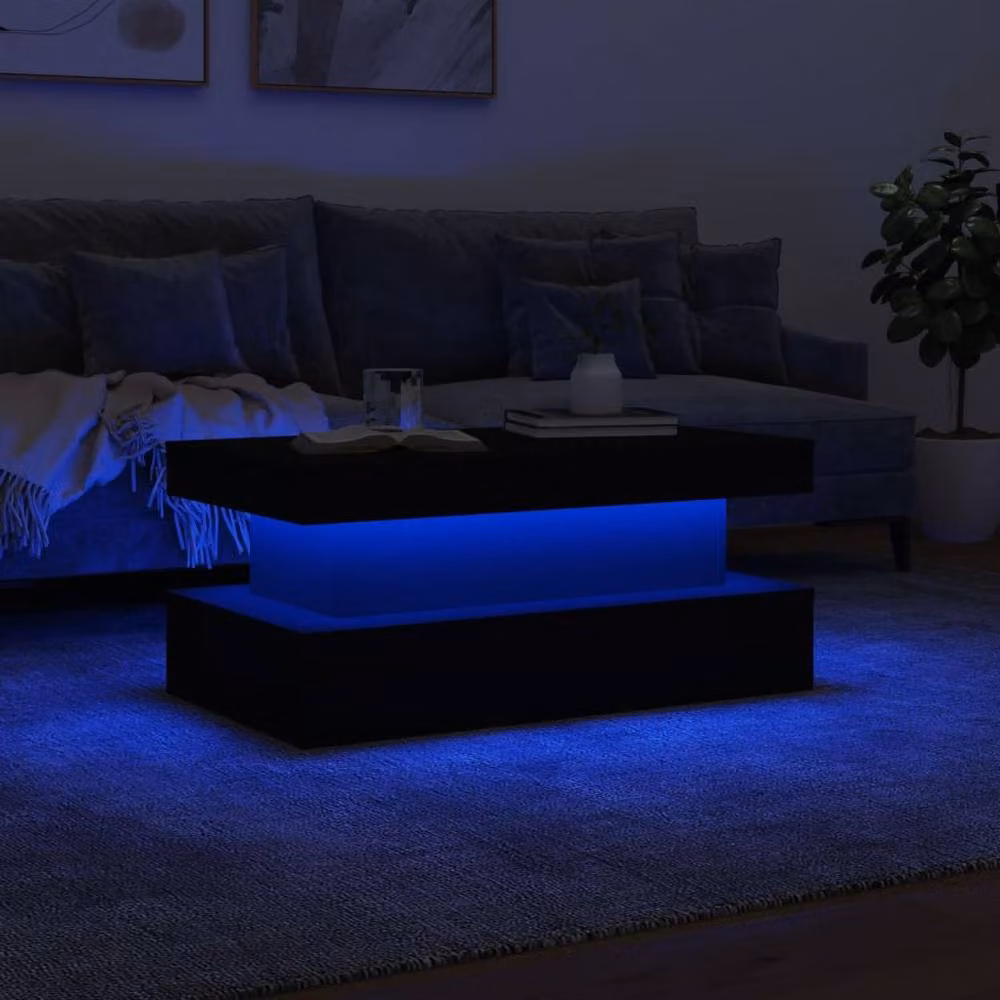 Berkfield Home Modern Black Coffee Table with LED Lights W/D/H: 90 x 50 x 40 cm – 5