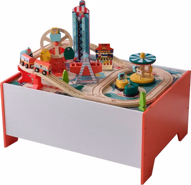 Teamson Kids Multicolour Wooden Train Set Activity Play Table with 6 Mini-Games