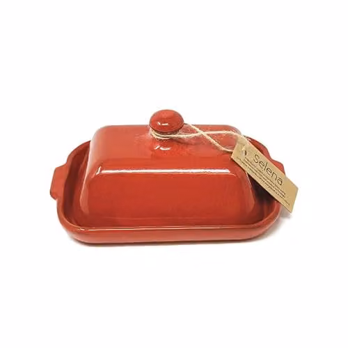 Verano Spanish Ceramics Selena Glazed Hand Dipped Ceramic Butter Dish, Red, W: 13 cm, L: 20 cm, H: 4.5 cm – 2
