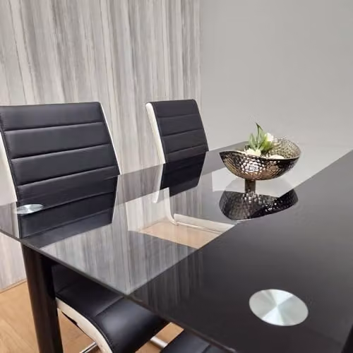 Kosy Koala Modern Rectangular Dining Set with Clear Glass Table and 4 Black and White Leather Chairs – 3
