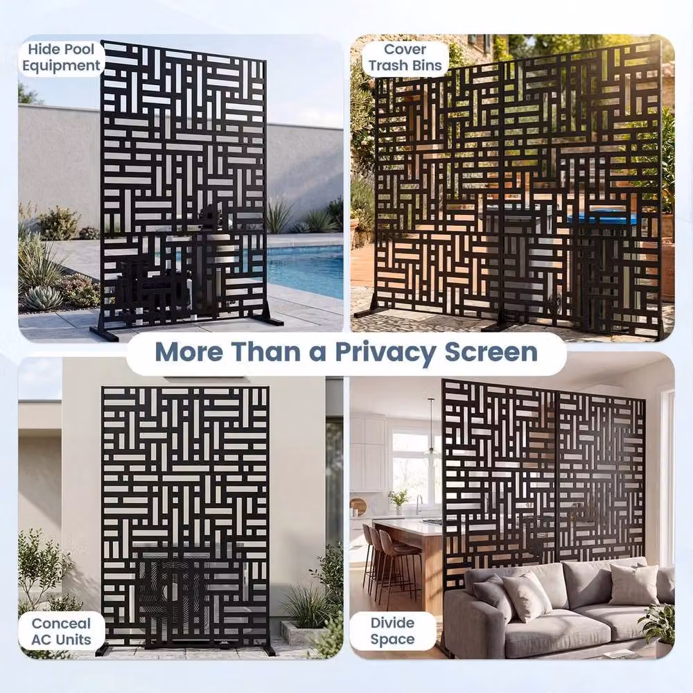 SPETLEK Black Powder-Coated Galvanised Steel Freestanding Louvered Fence Panel, Height: 183 cm – 7